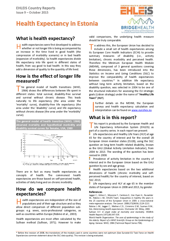 Health Expectancy in Estonia (Issue 9, Oct 2015) 