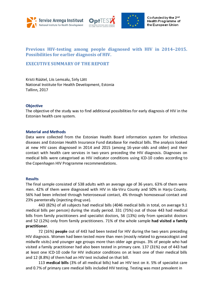 Previous HIV-testing among people diagnosed with HIV in 2014people diagnosed with HIV in 2014–2015. Possibilities for earlier diagnosis of HIV 