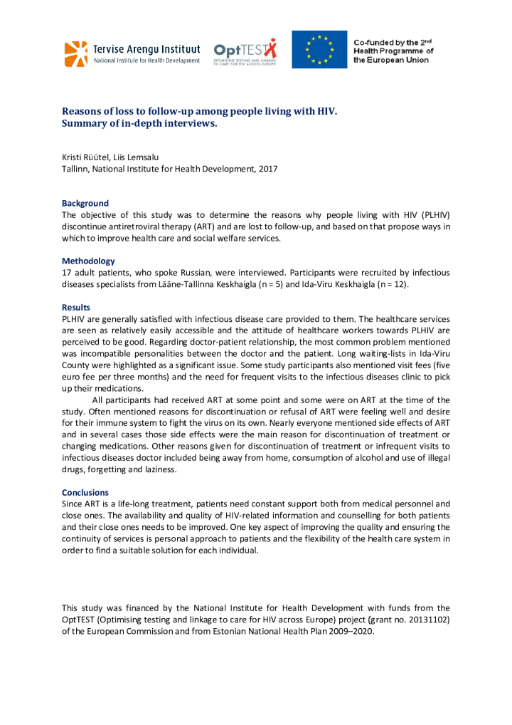 Reasons of loss to follow-up among people living with HIC. Summary of in-depth interviews